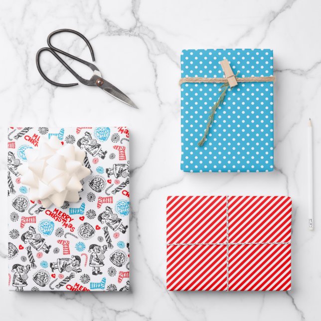 Cute Funny December Winter Holiday Season Doodles Wrapping Paper Sheets (Front)