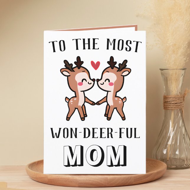 Cute Funny Deer Buck Wonderful Mom Birthday Thank You Card (cute deer birthday card for mom)