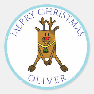 Cute Funny Deer Christmas Kid`s Name Gift Tag