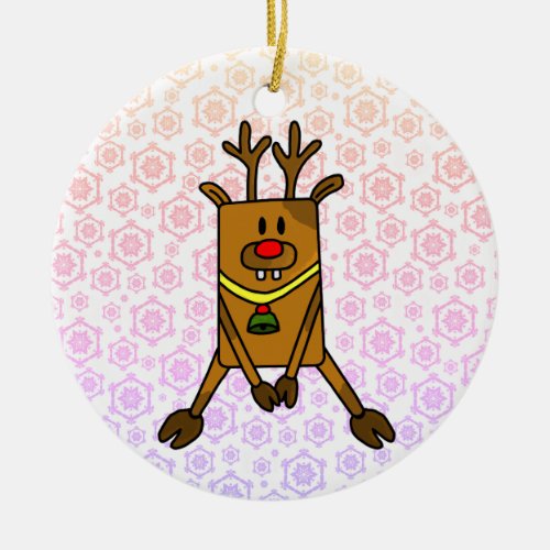 Cute Funny Deer with Snowflakes Ceramic Ornament