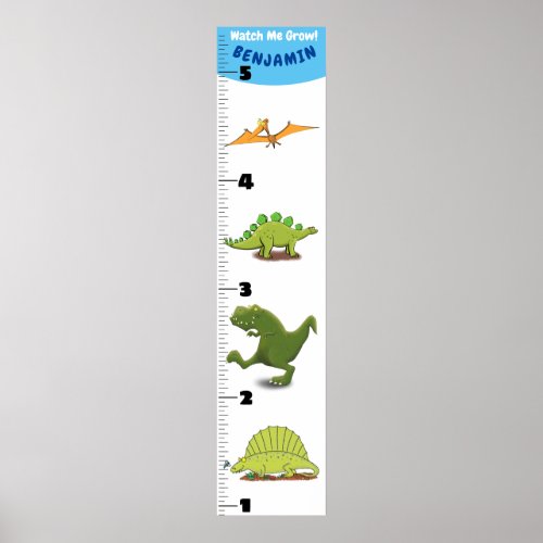 Cute funny dinosaur animals cartoon growth chart