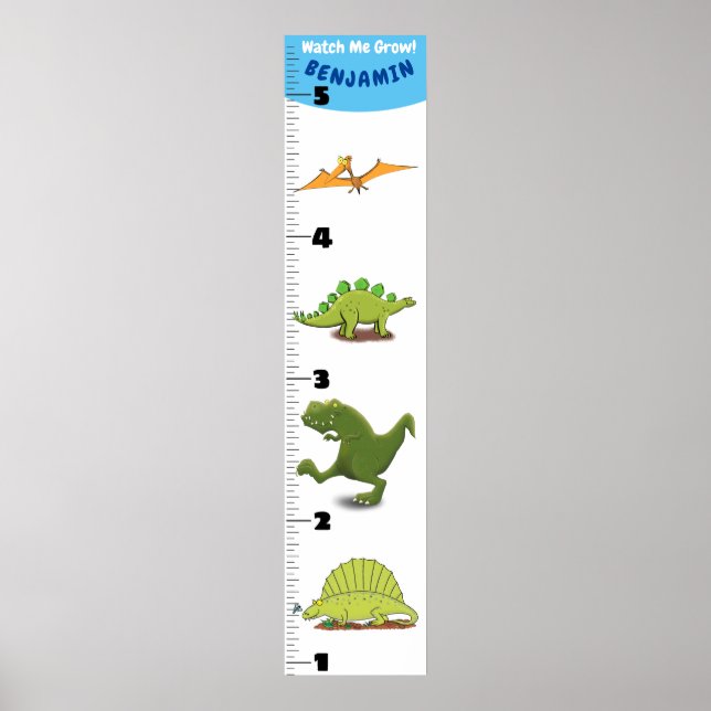 Cute funny dinosaur animals cartoon growth chart (Front)