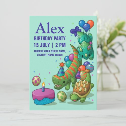 Cute Funny Dinosaur Graphic Kids Toddler Birthday  Invitation