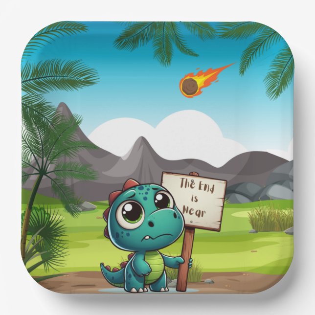 cute, funny dinosaur paper plates (Front)