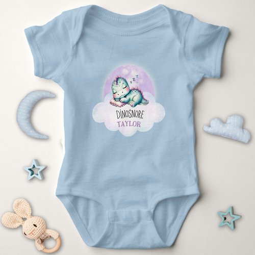 Cute Funny Dinosaur Personalized Name Unisex PJs  Baby Bodysuit