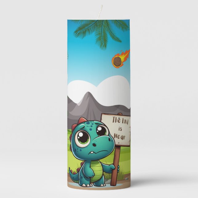cute, funny dinosaur pillar candle (Front)