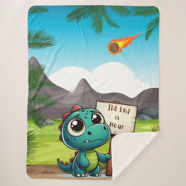 cute, funny dinosaur sherpa blanket (Front)