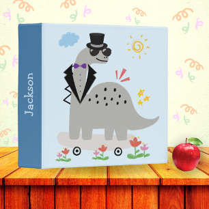 Cute Funny Dinosaurs Boys Back-to-School Blue 3 Ring Binder
