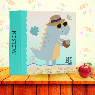 Cute Funny Dinosaurs Turquoise Kawaii Boys Name 3 Ring Binder