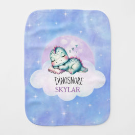 Cute Funny 'Dinosnore' Personalized Baby Name Baby Burp Cloth