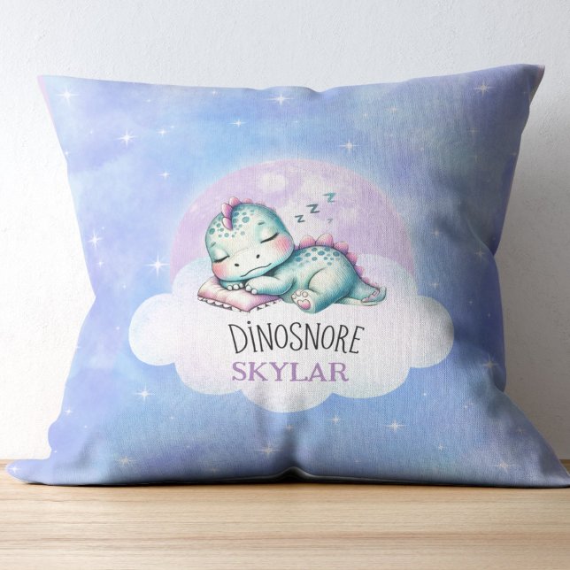 Cute Funny 'Dinosnore' Personalized Name Kids Throw Pillow (Creator Uploaded)