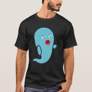 Cute Funny Disapproving Blue Ghost Halloween Carto T-Shirt