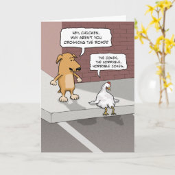 Cute, Funny Dog and Chicken on Road Birthday Card | Zazzle