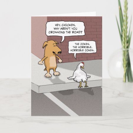 Cute, Funny Dog And Chicken On Road Birthday Card