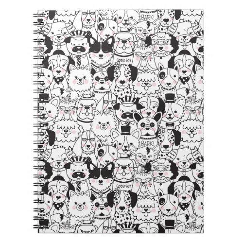 Cute Funny Dog Breeds Black and White Animal Patte Notebook