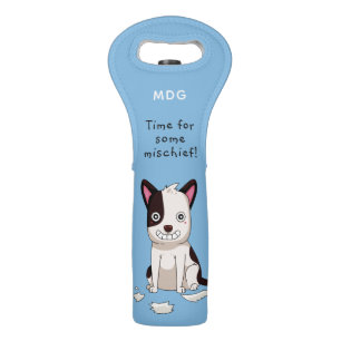 Cute  & Funny Dog custom monogram, text & color Wine Bag