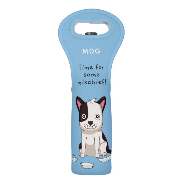 Cute  & Funny Dog custom monogram, text & color Wine Bag (Front)