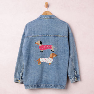 Cute Funny Dog Dachshund Lovers Pink & White Denim Jacket