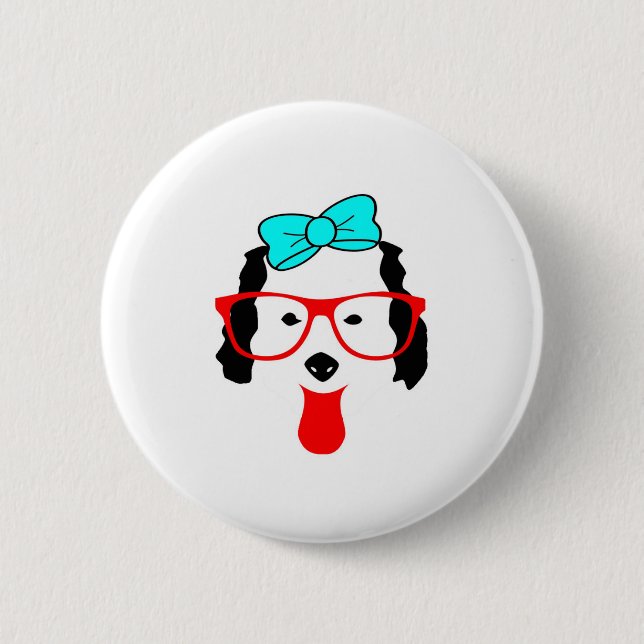Cute Funny Dog Head Drawing Button (Front)