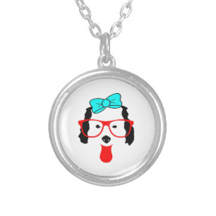 Cute Funny Dog Head Drawing Silver Plated Necklace
