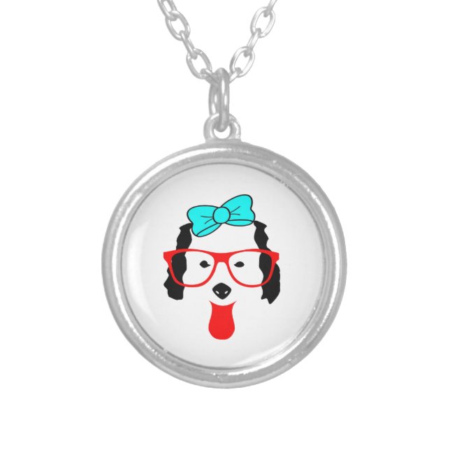 Cute Funny Dog Head Drawing Silver Plated Necklace (Front)