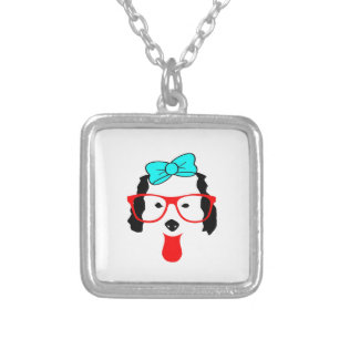 Cute Funny Dog Head Drawing Silver Plated Necklace