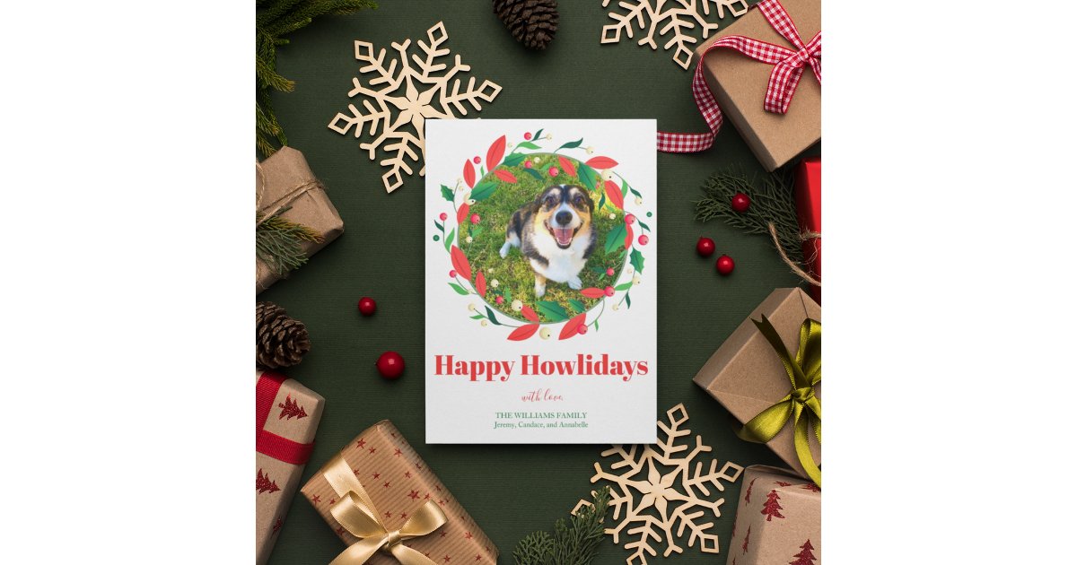 Cute Funny Dog Photo Happy Howlidays Christmas Holiday Card | Zazzle