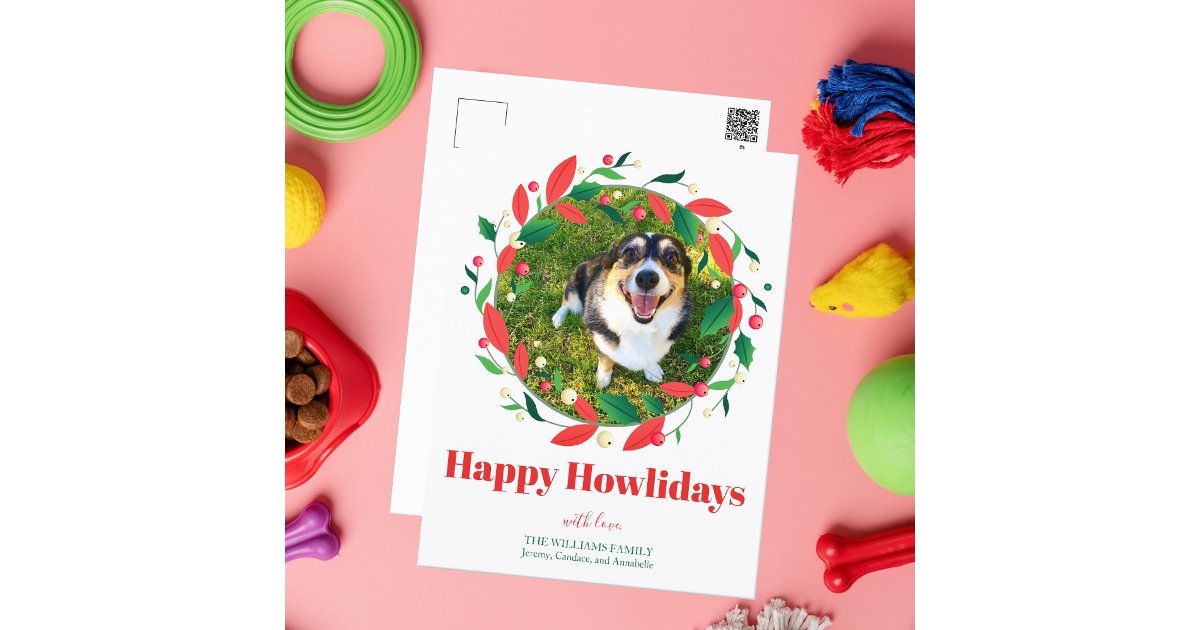 Cute Funny Dog Photo Happy Howlidays Christmas Postcard | Zazzle