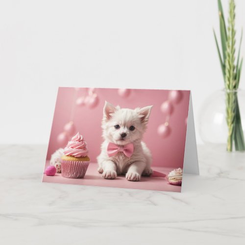 Cute Funny Dog Pink Happy Birthday Cupcake Card