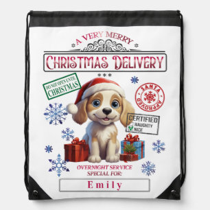 Cute funny dog Santa Sack Personalized Drawstring Bag