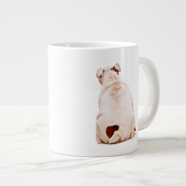 Cute funny dog white Bulldog Giant Coffee Mug (Front Right)