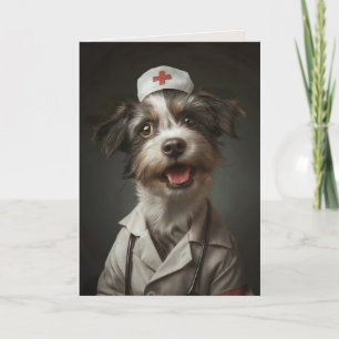 Cute Funny Dog Working as Nurse Folded Card