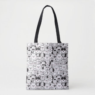 Cute Funny Dogs Black and White Animal Pattern Tote Bag