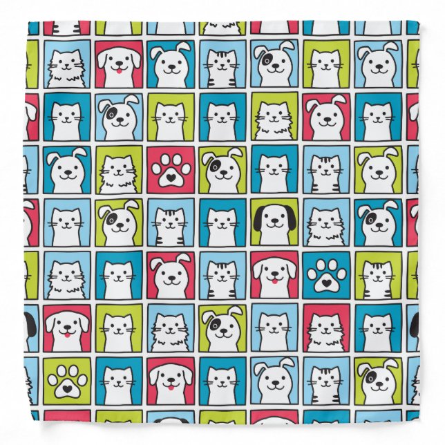 Cute, funny dogs & cats pattern bandana (Front)