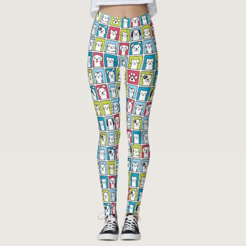 Cute funny dogs  cats pattern leggings