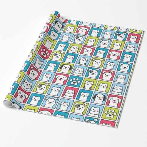 Cute funny dogs  cats pattern wrapping paper