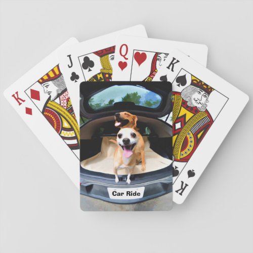 Cute Funny Dogs Going For Car Ride Poker Cards