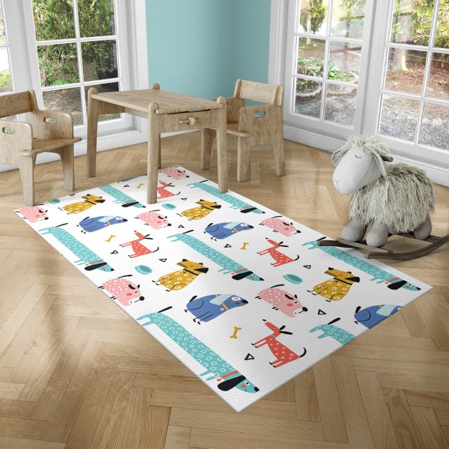 Cute Funny Dogs pattern kids Rug (rug with funny dogs pattern)