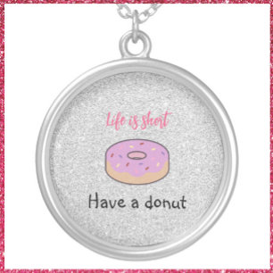 Cute Funny Donut Silver and Pink Plated Necklace