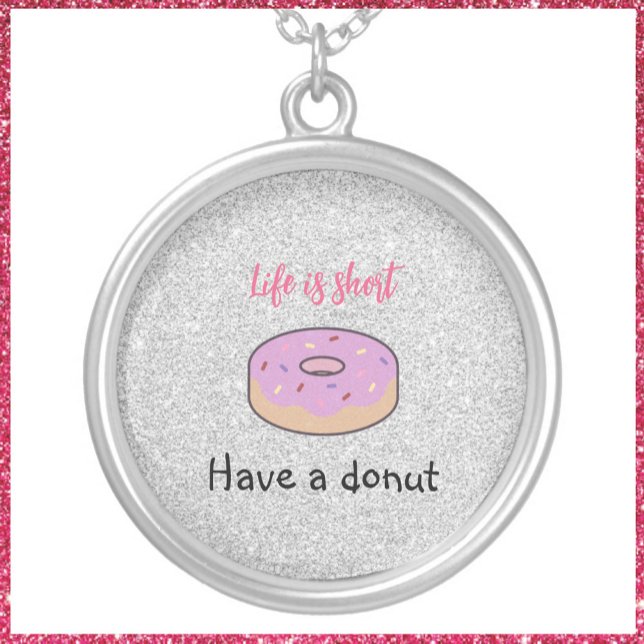 Cute Funny Donut Silver and Pink Silver Plated Necklace (Creator Uploaded)