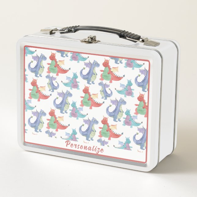 Cute Funny Dragons Wings Personalized Metal Lunch Box (Front)