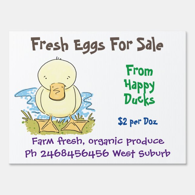 Cute funny ducks cartoon eggs for sale sign (Front)