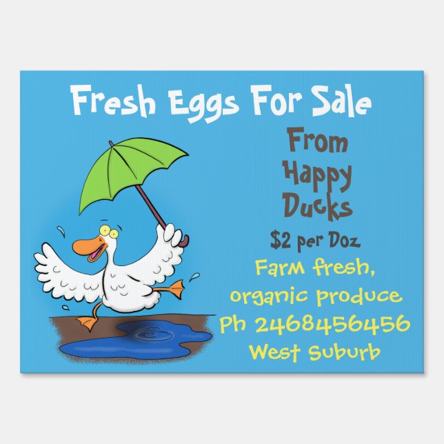 Cute funny ducks cartoon eggs for sale sign (Front)