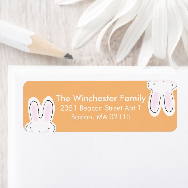 Cute funny Easter bunnies pastel orange address Label (Insitu)
