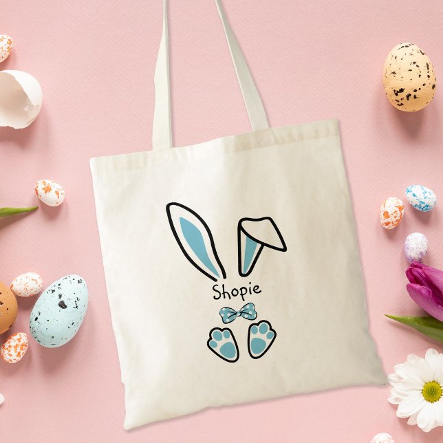 Cute Funny Easter Bunny Blue Hunter Tote Bag (Creator Uploaded)
