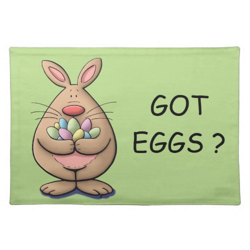 cute  funny easter bunny holding eggs cartoon cloth placemat