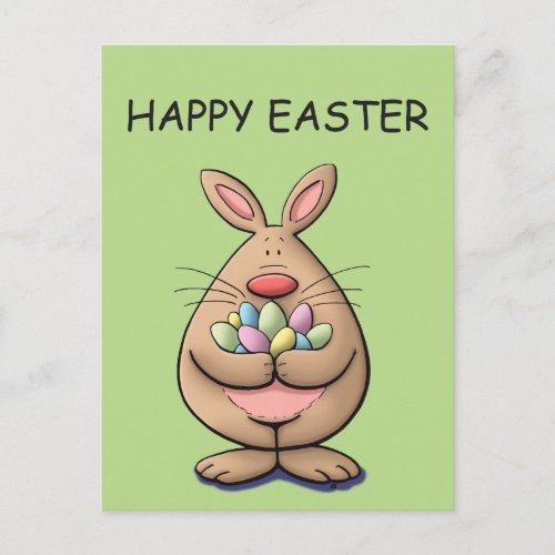 cute  funny easter bunny holding eggs cartoon holiday postcard
