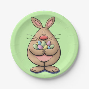 cute & funny easter bunny holding eggs cartoon paper plates