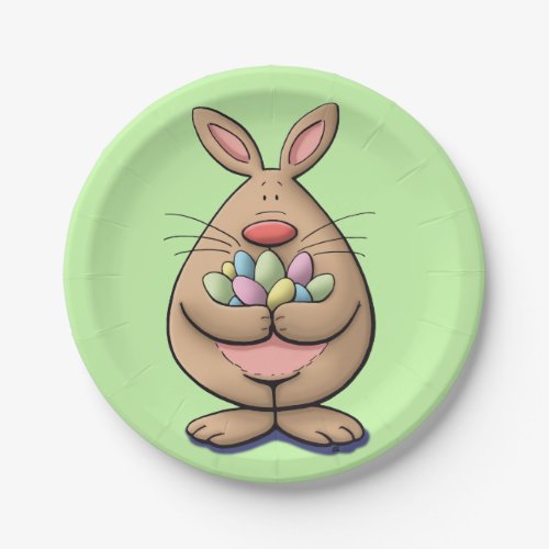 cute  funny easter bunny holding eggs cartoon paper plates