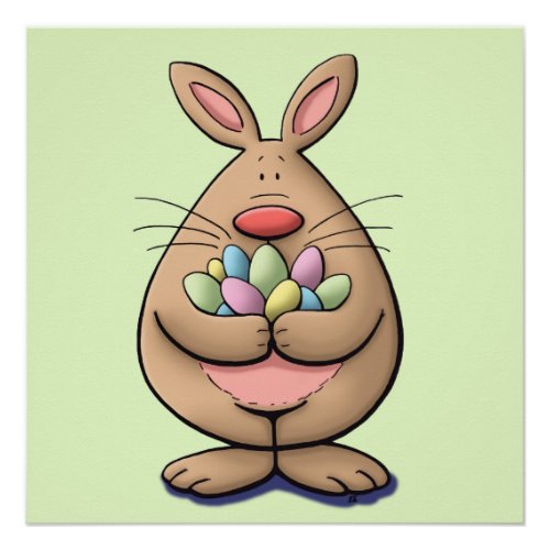 cute  funny easter bunny holding eggs cartoon poster